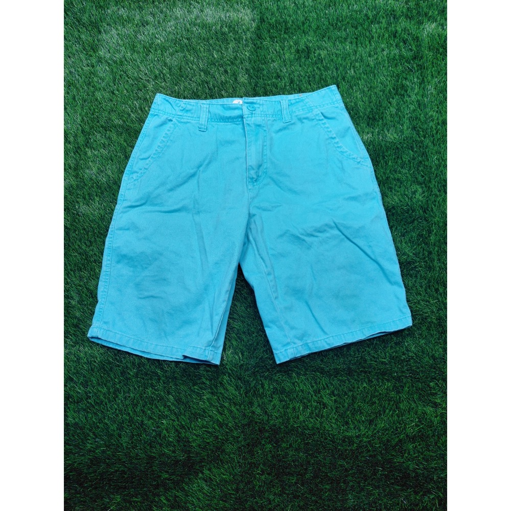 Plugg Chino Shorts 32 Turquoise Blue Mens 100% Cotton Flat Front Casual Good